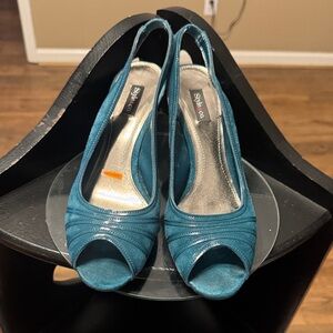 Style & Co. Teal Peep-Toe Slingback Heels